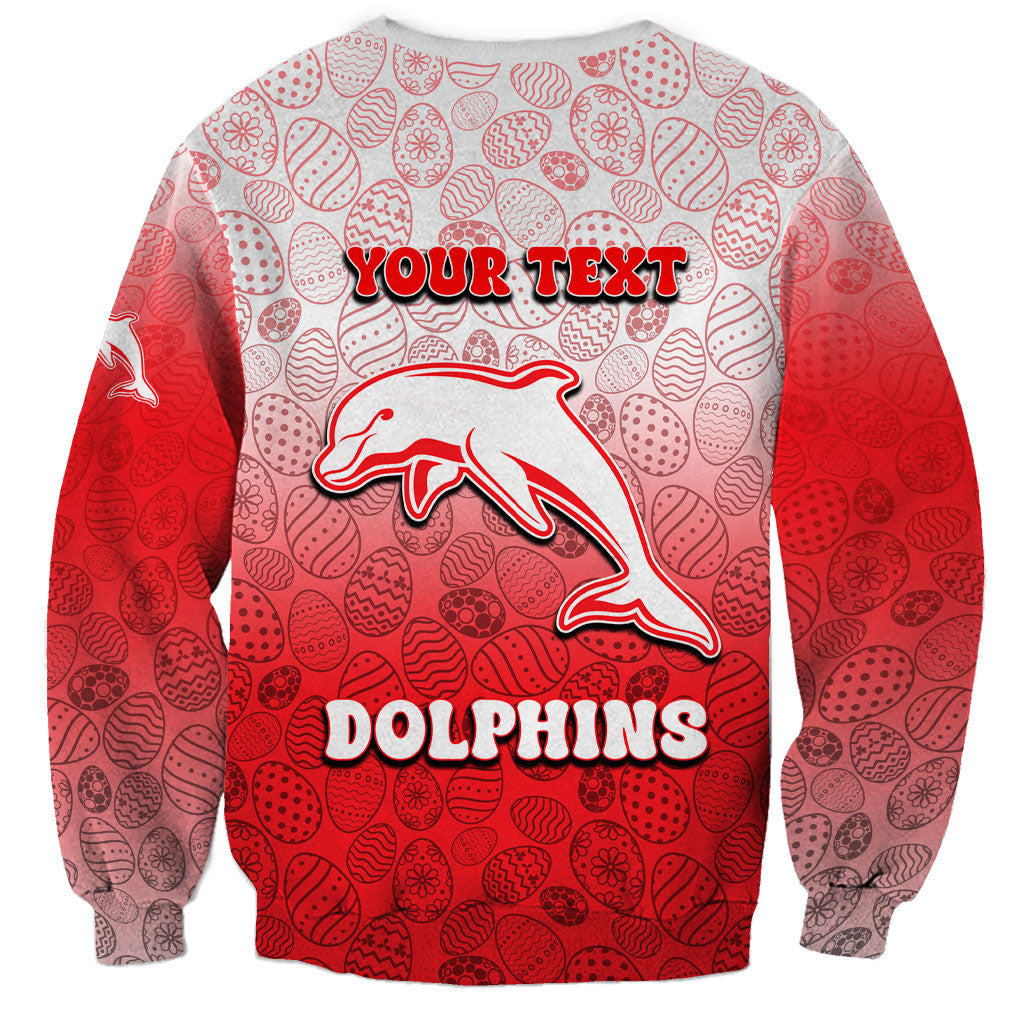 Personalized Dolphins Sweatshirt Easter Mascot - Colorful Eggs Cartoon Style