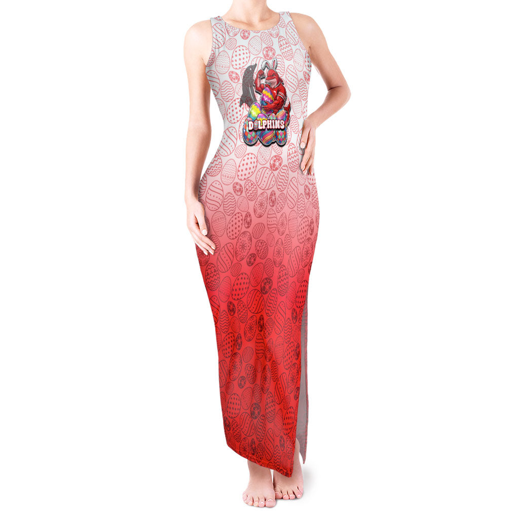 Personalized Dolphins Tank Maxi Dress Easter Mascot - Colorful Eggs Cartoon Style