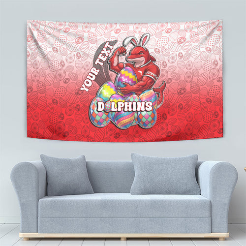 Personalized Dolphins Tapestry Easter Mascot - Colorful Eggs Cartoon Style