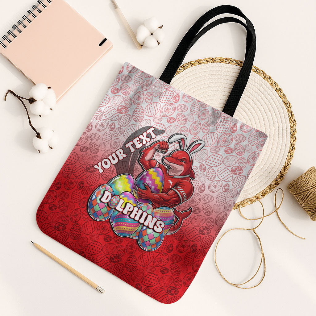 Personalized Dolphins Tote Bag Easter Mascot - Colorful Eggs Cartoon Style