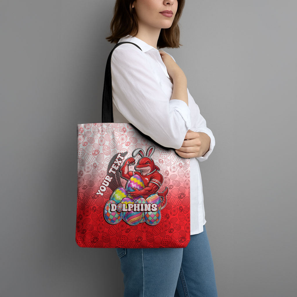 Personalized Dolphins Tote Bag Easter Mascot - Colorful Eggs Cartoon Style