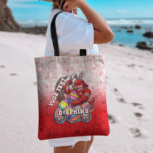 Personalized Dolphins Tote Bag Easter Mascot - Colorful Eggs Cartoon Style