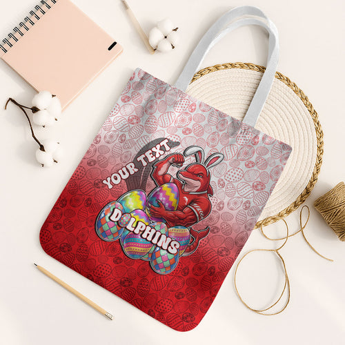 Personalized Dolphins Tote Bag Easter Mascot - Colorful Eggs Cartoon Style