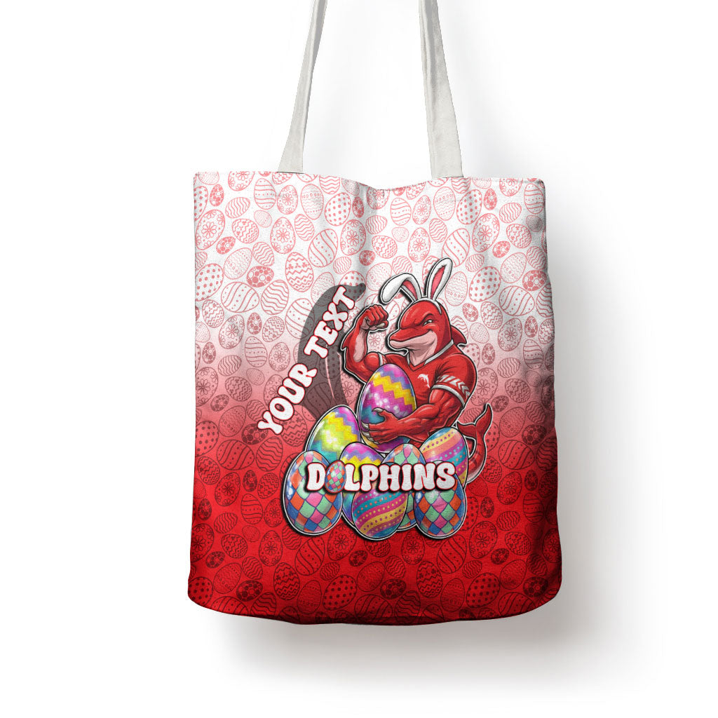 Personalized Dolphins Tote Bag Easter Mascot - Colorful Eggs Cartoon Style