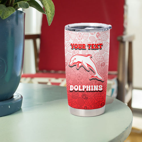 Personalized Dolphins Tumbler Cup Easter Mascot - Colorful Eggs Cartoon Style