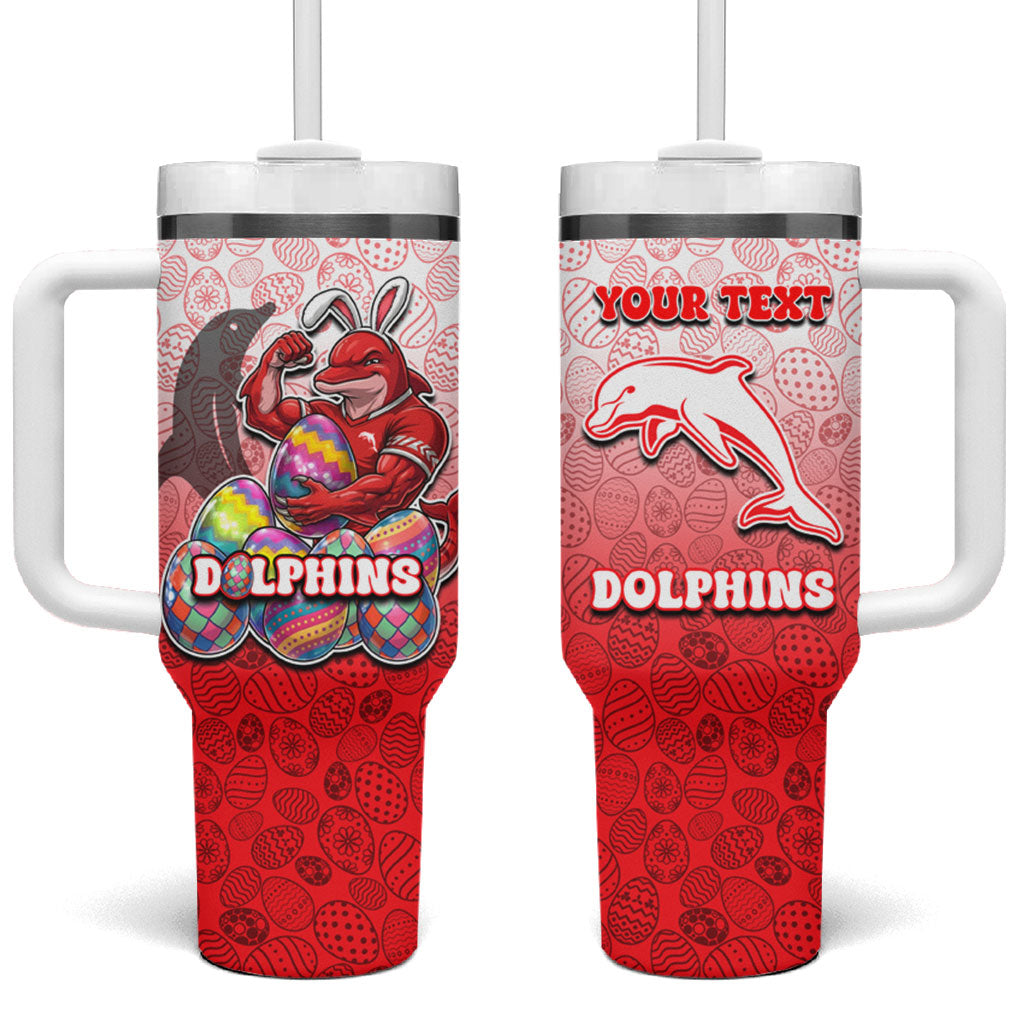 Personalized Dolphins Tumbler With Handle Easter Mascot - Colorful Eggs Cartoon Style