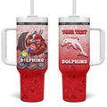 Personalized Dolphins Tumbler With Handle Easter Mascot - Colorful Eggs Cartoon Style