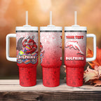 Personalized Dolphins Tumbler With Handle Easter Mascot - Colorful Eggs Cartoon Style
