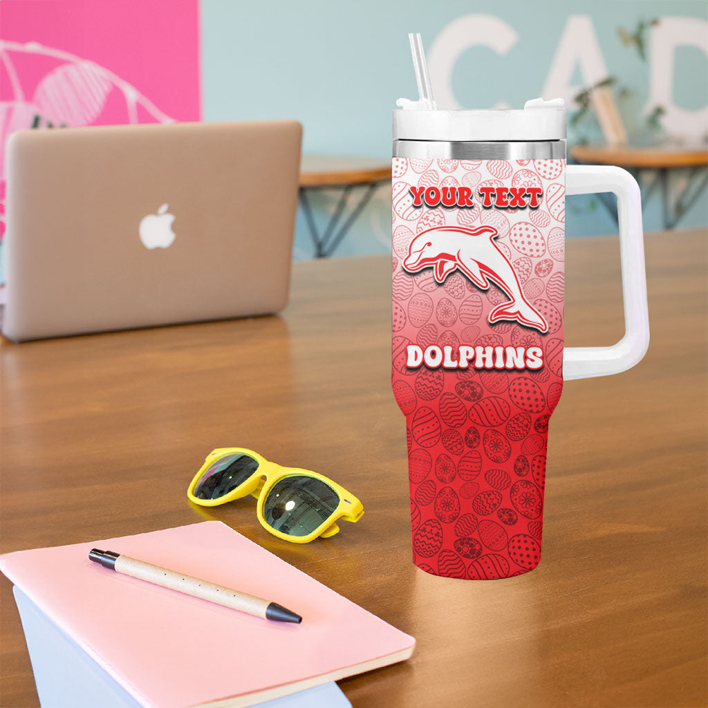 Personalized Dolphins Tumbler With Handle Easter Mascot - Colorful Eggs Cartoon Style