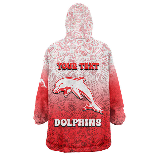Personalized Dolphins Wearable Blanket Hoodie Easter Mascot - Colorful Eggs Cartoon Style