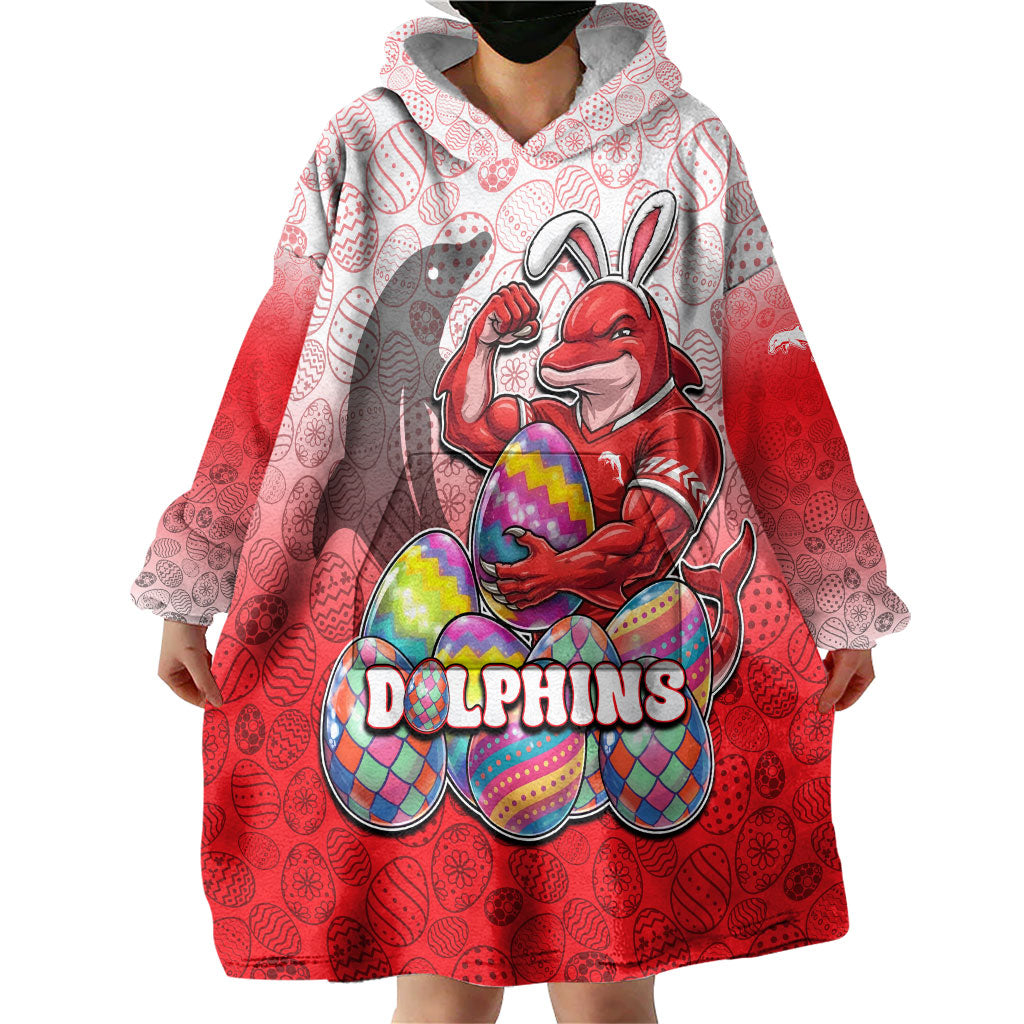 Personalized Dolphins Wearable Blanket Hoodie Easter Mascot - Colorful Eggs Cartoon Style