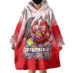 Personalized Dolphins Wearable Blanket Hoodie Easter Mascot - Colorful Eggs Cartoon Style