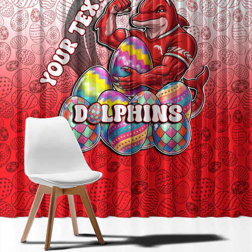 Personalized Dolphins Window Curtain Easter Mascot - Colorful Eggs Cartoon Style