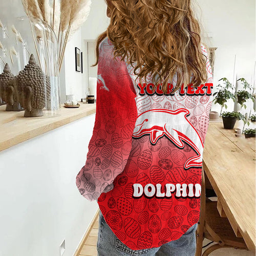 Personalized Dolphins Women Casual Shirt Easter Mascot - Colorful Eggs Cartoon Style