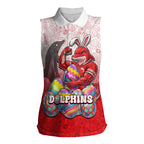 Personalized Dolphins Women Sleeveless Polo Shirt Easter Mascot - Colorful Eggs Cartoon Style