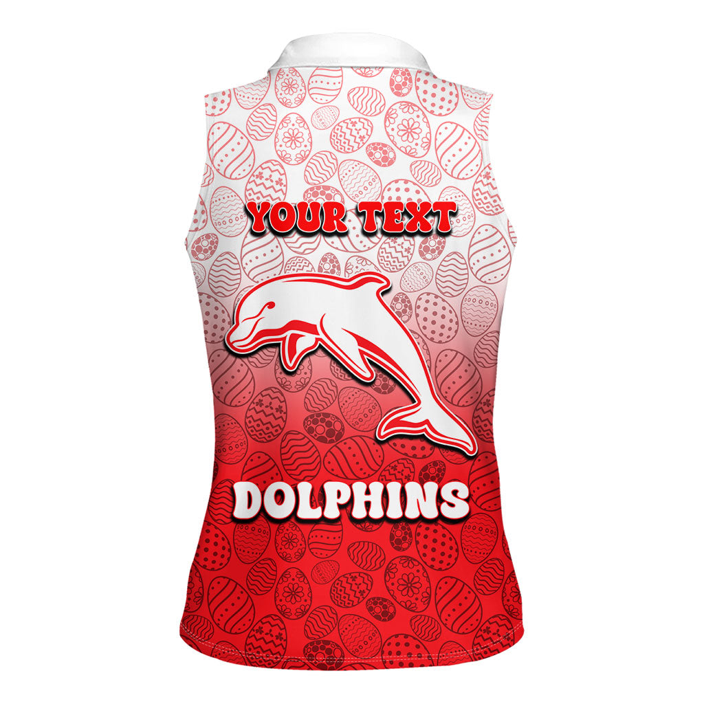 Personalized Dolphins Women Sleeveless Polo Shirt Easter Mascot - Colorful Eggs Cartoon Style