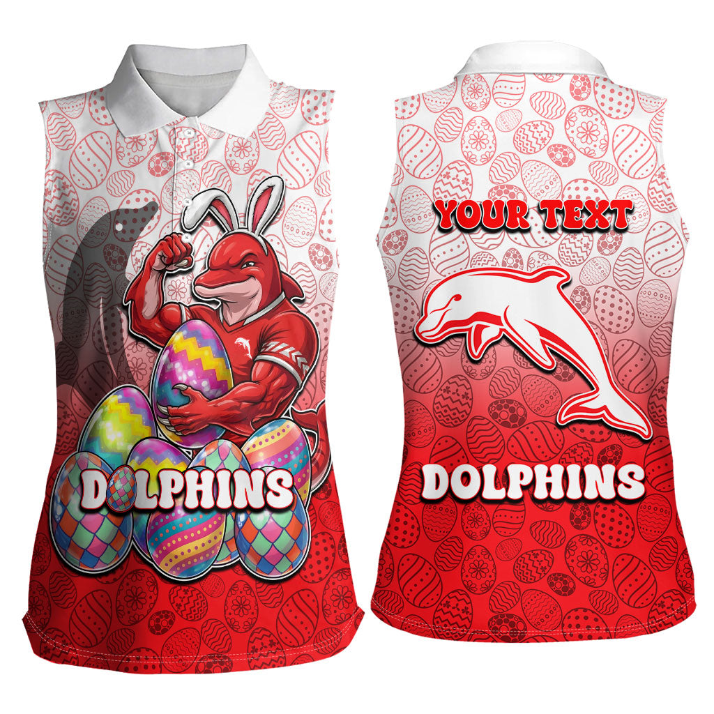 Personalized Dolphins Women Sleeveless Polo Shirt Easter Mascot - Colorful Eggs Cartoon Style