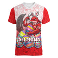 Personalized Dolphins Women V-Neck T-Shirt Easter Mascot - Colorful Eggs Cartoon Style