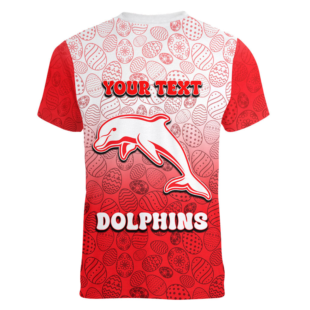 Personalized Dolphins Women V-Neck T-Shirt Easter Mascot - Colorful Eggs Cartoon Style