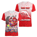 Personalized Dolphins Women V-Neck T-Shirt Easter Mascot - Colorful Eggs Cartoon Style