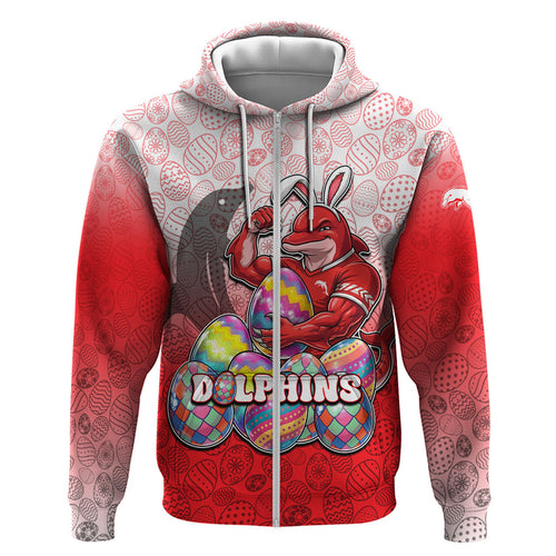 Personalized Dolphins Zip Hoodie Easter Mascot - Colorful Eggs Cartoon Style