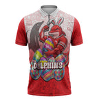Personalized Dolphins Zipper Polo Shirt Easter Mascot - Colorful Eggs Cartoon Style