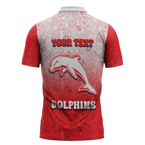 Personalized Dolphins Zipper Polo Shirt Easter Mascot - Colorful Eggs Cartoon Style
