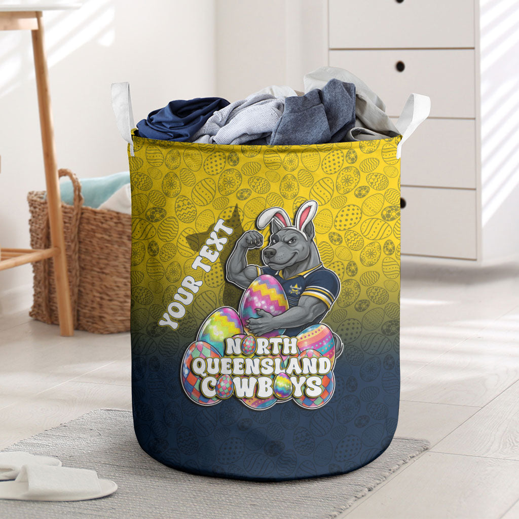 Personalized North Queensland Cowboys Laundry Basket Easter Mascot - Colorful Eggs Cartoon Style