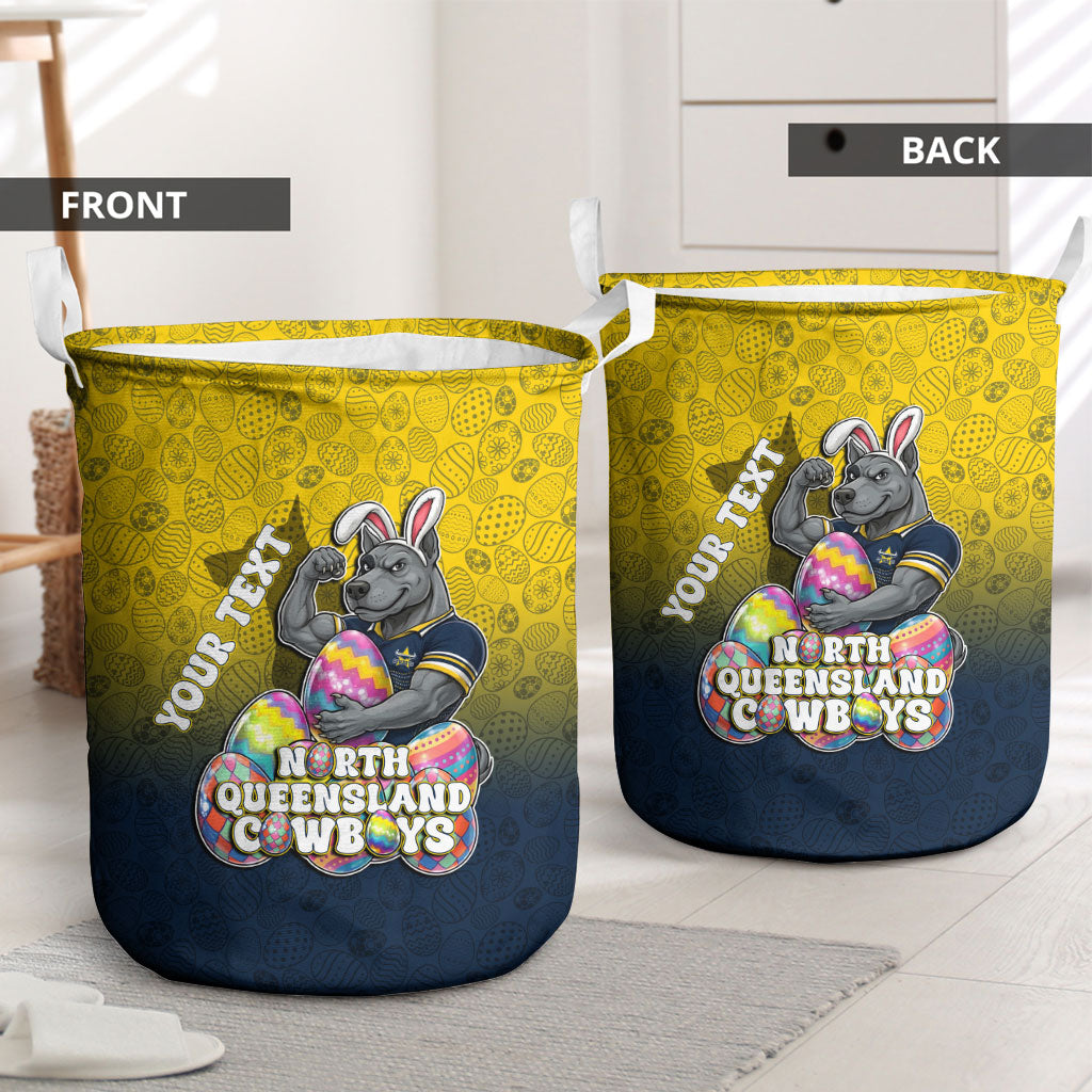 Personalized North Queensland Cowboys Laundry Basket Easter Mascot - Colorful Eggs Cartoon Style