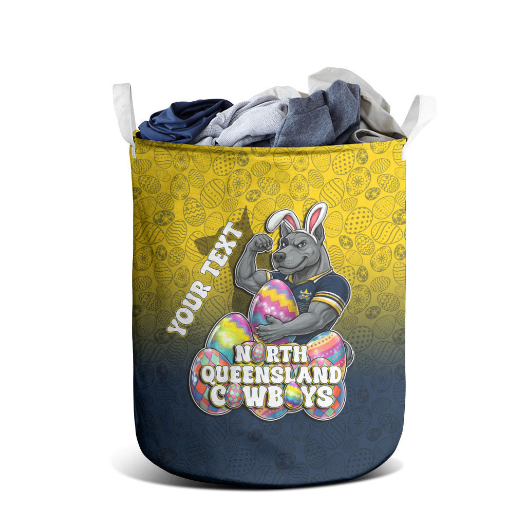 Personalized North Queensland Cowboys Laundry Basket Easter Mascot - Colorful Eggs Cartoon Style