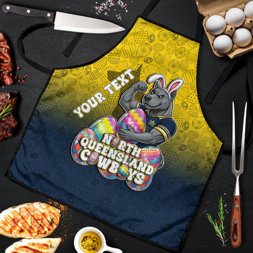 Personalized North Queensland Cowboys Apron Easter Mascot - Colorful Eggs Cartoon Style