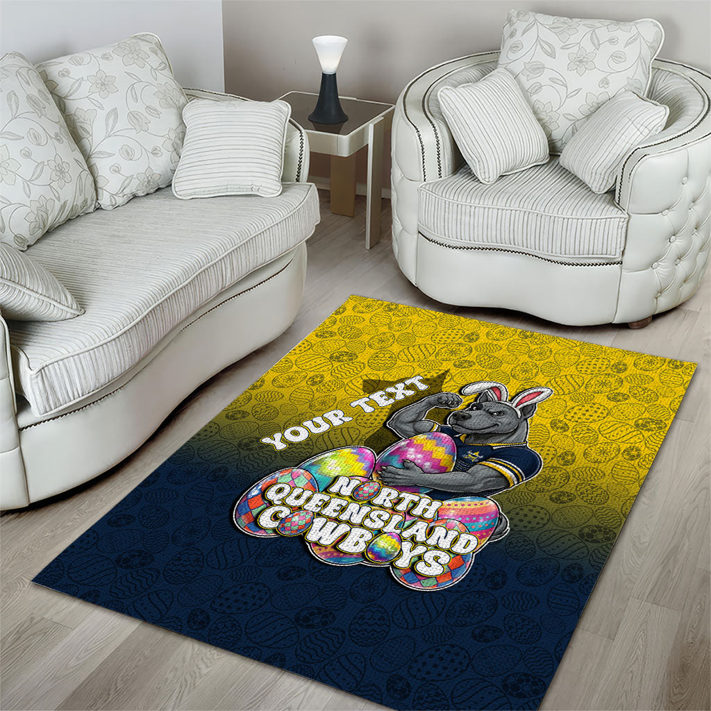 Personalized North Queensland Cowboys Area Rug Easter Mascot - Colorful Eggs Cartoon Style