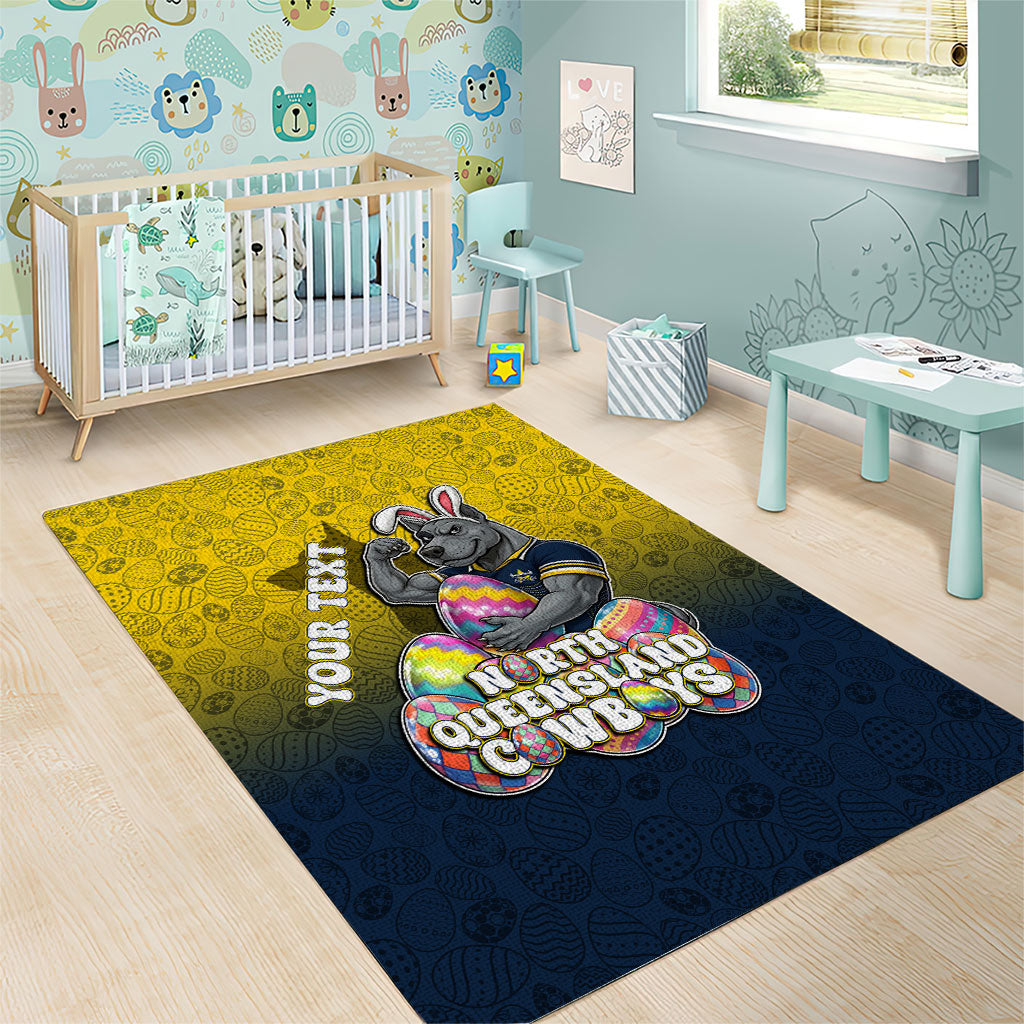 Personalized North Queensland Cowboys Area Rug Easter Mascot - Colorful Eggs Cartoon Style