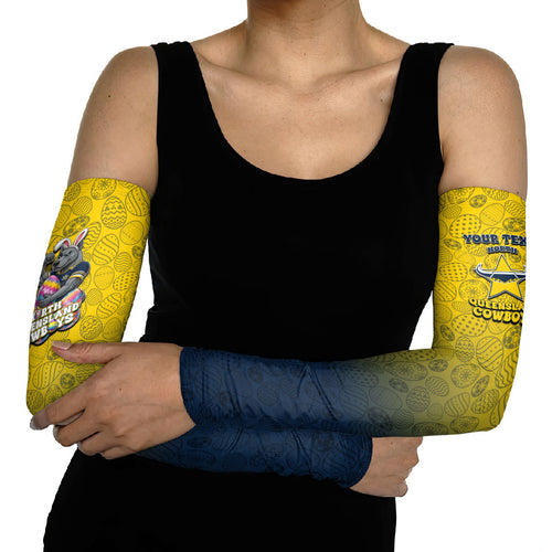 Personalized North Queensland Cowboys Arm Sleeves Easter Mascot - Colorful Eggs Cartoon Style
