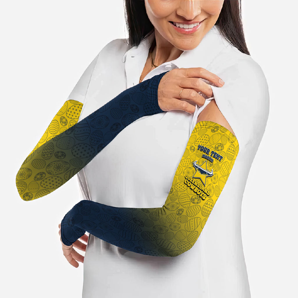 Personalized North Queensland Cowboys Arm Sleeves Easter Mascot - Colorful Eggs Cartoon Style