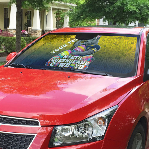 Personalized North Queensland Cowboys Auto Sun Shade Easter Mascot - Colorful Eggs Cartoon Style