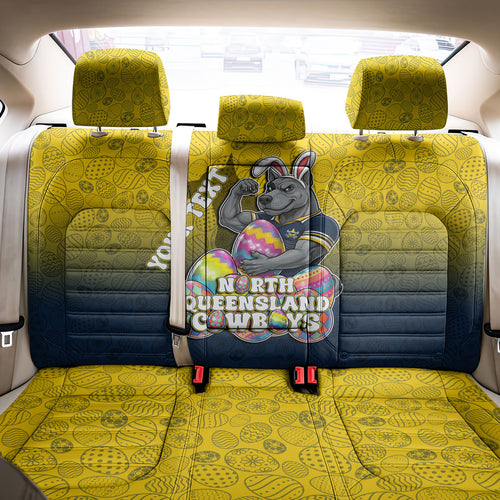 Personalized North Queensland Cowboys Back Car Seat Cover Easter Mascot - Colorful Eggs Cartoon Style