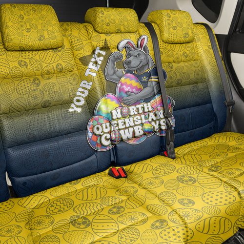 Personalized North Queensland Cowboys Back Car Seat Cover Easter Mascot - Colorful Eggs Cartoon Style