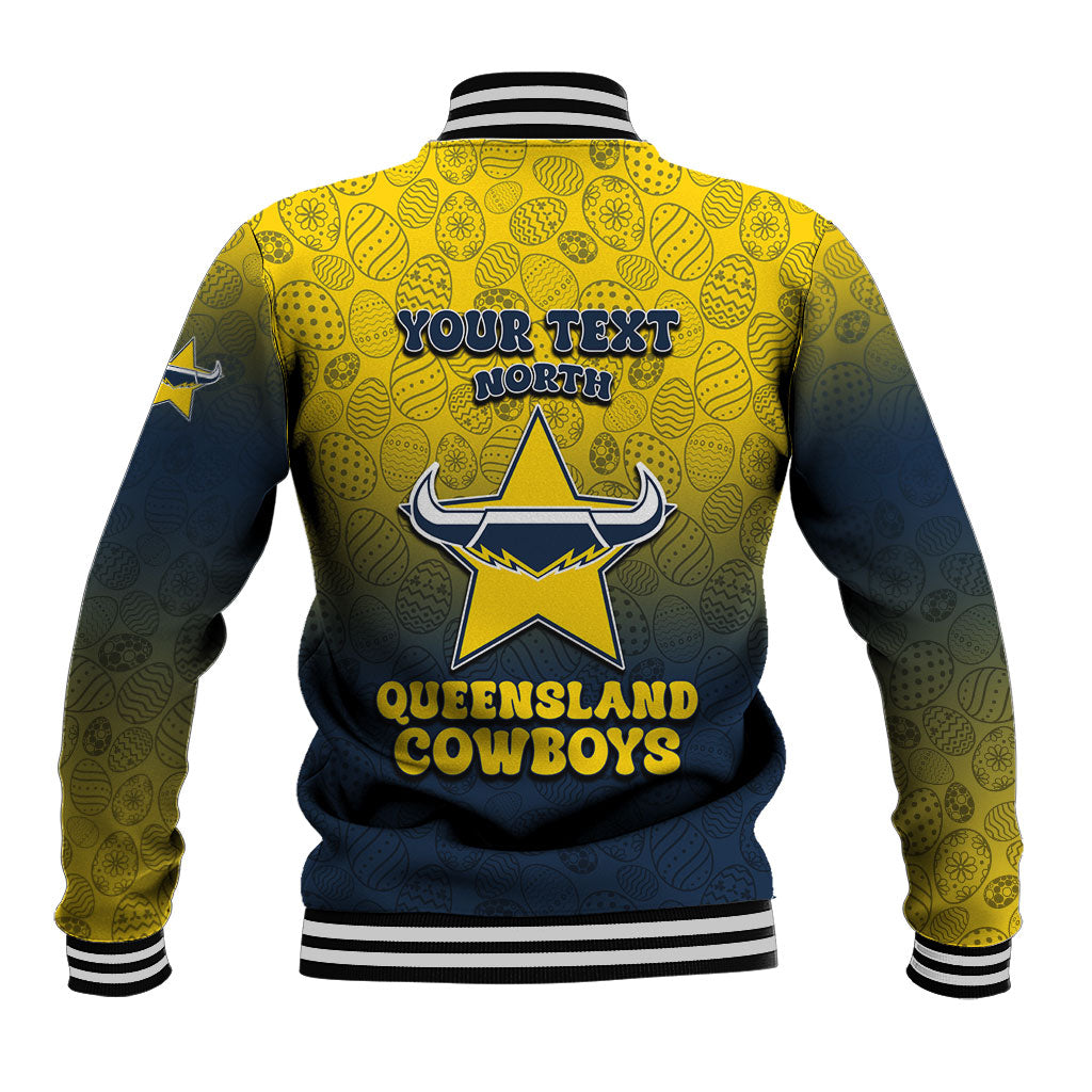 Personalized North Queensland Cowboys Baseball Jacket Easter Mascot - Colorful Eggs Cartoon Style
