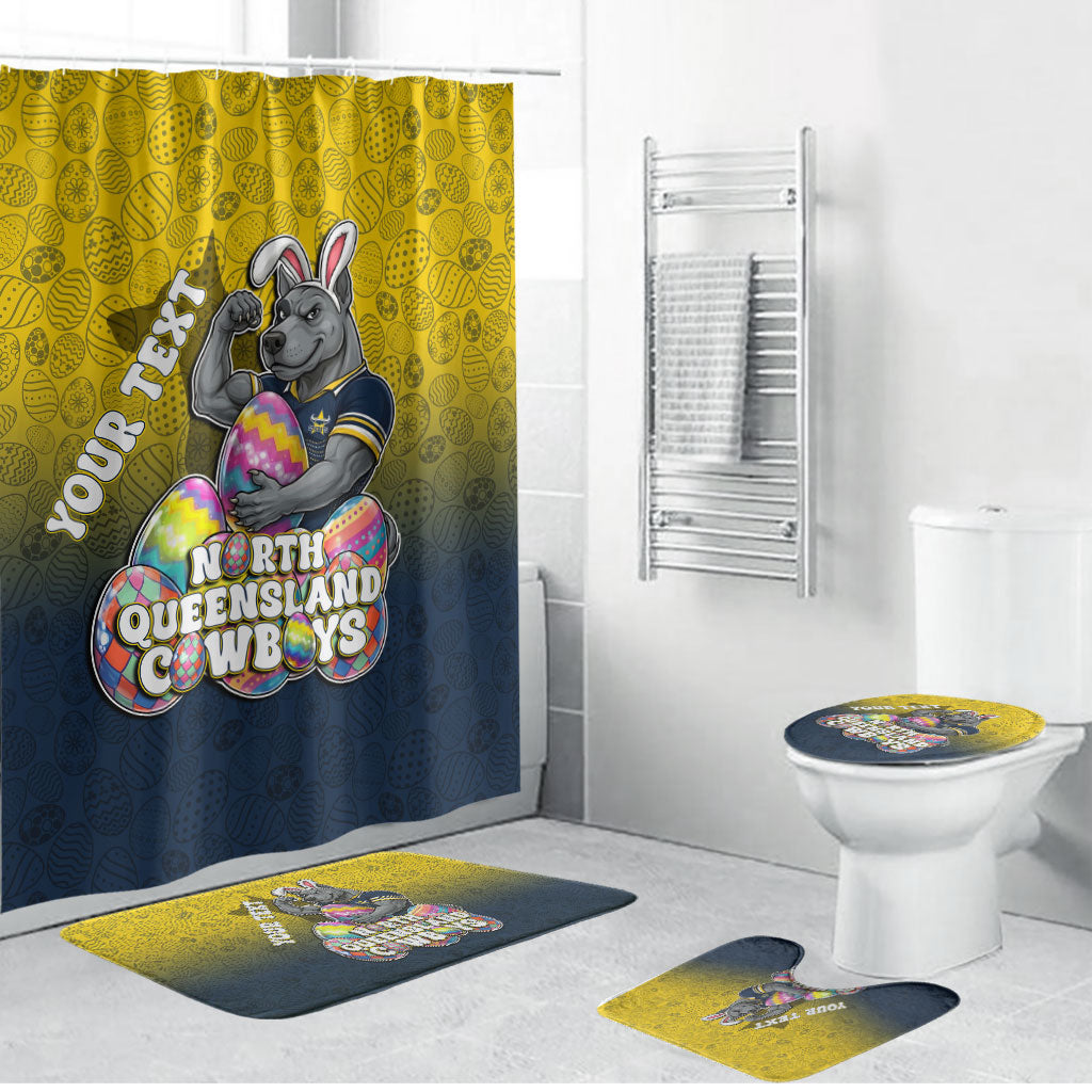 Personalized North Queensland Cowboys Bathroom Set Easter Mascot - Colorful Eggs Cartoon Style