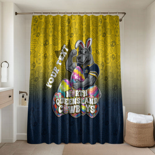 Personalized North Queensland Cowboys Bathroom Set Easter Mascot - Colorful Eggs Cartoon Style