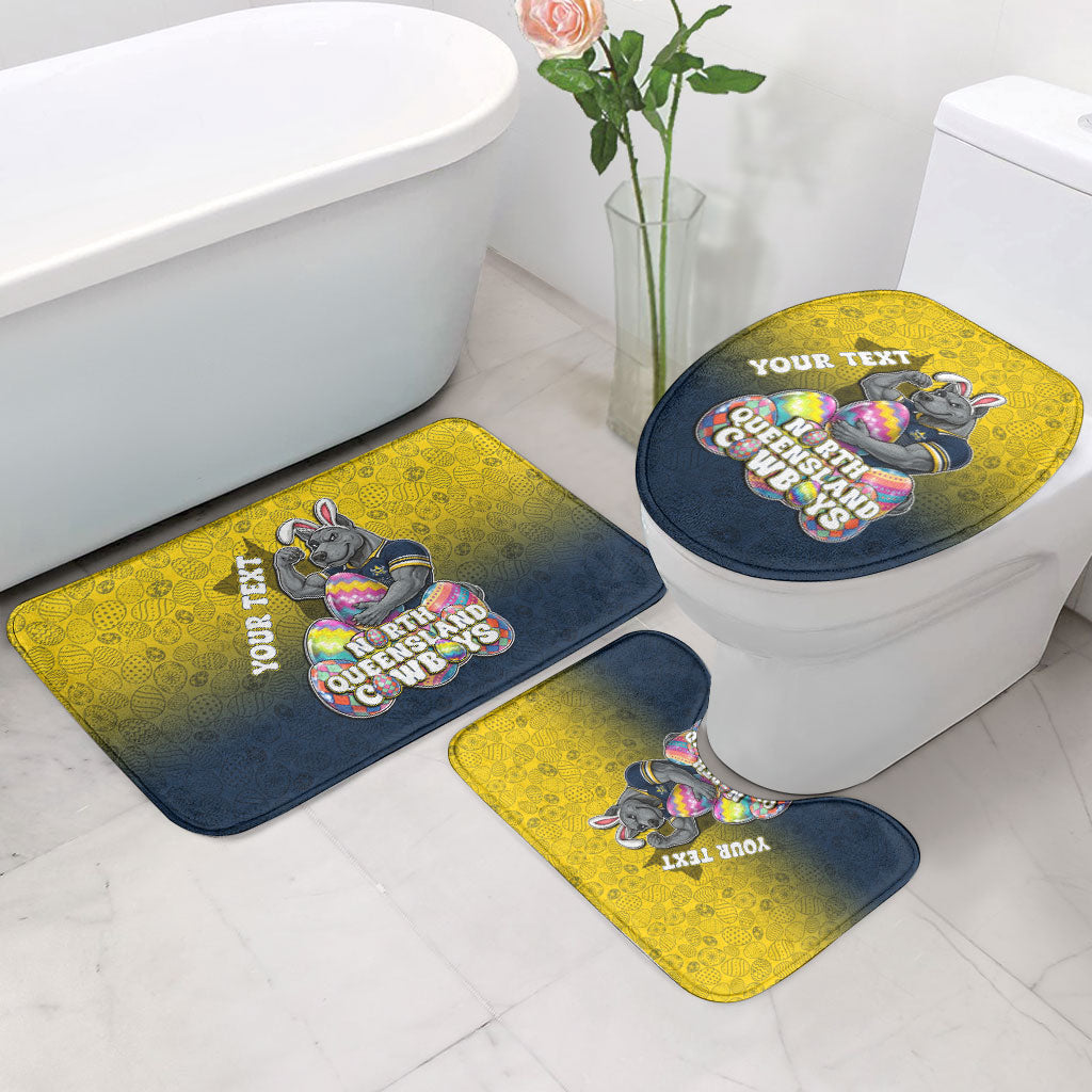 Personalized North Queensland Cowboys Bathroom Set Easter Mascot - Colorful Eggs Cartoon Style