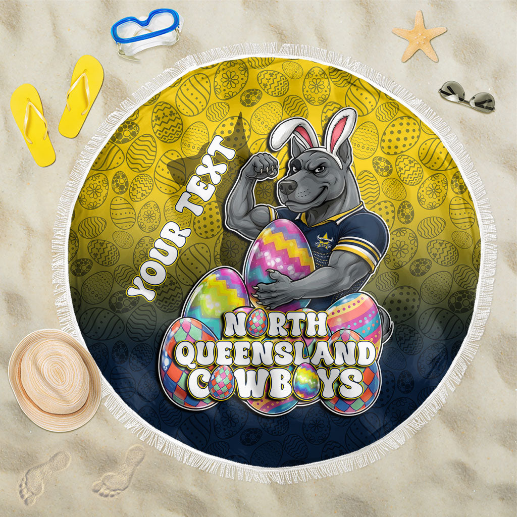 Personalized North Queensland Cowboys Beach Blanket Easter Mascot - Colorful Eggs Cartoon Style
