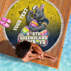 Personalized North Queensland Cowboys Beach Blanket Easter Mascot - Colorful Eggs Cartoon Style
