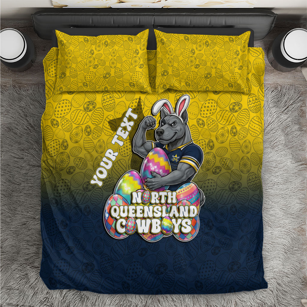 Personalized North Queensland Cowboys Bedding Set Easter Mascot - Colorful Eggs Cartoon Style