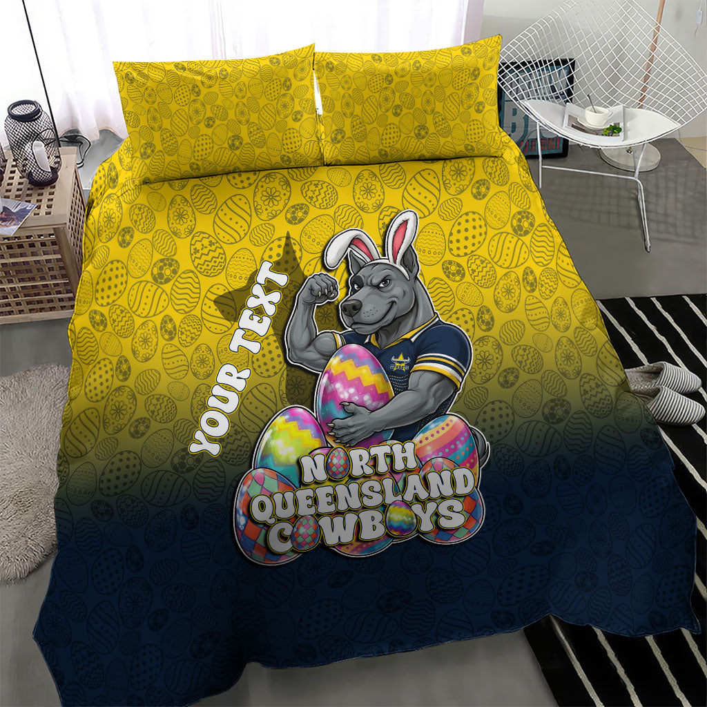 Personalized North Queensland Cowboys Bedding Set Easter Mascot - Colorful Eggs Cartoon Style