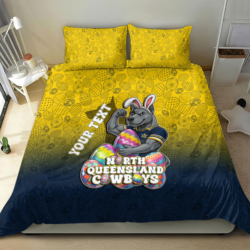 Personalized North Queensland Cowboys Bedding Set Easter Mascot - Colorful Eggs Cartoon Style