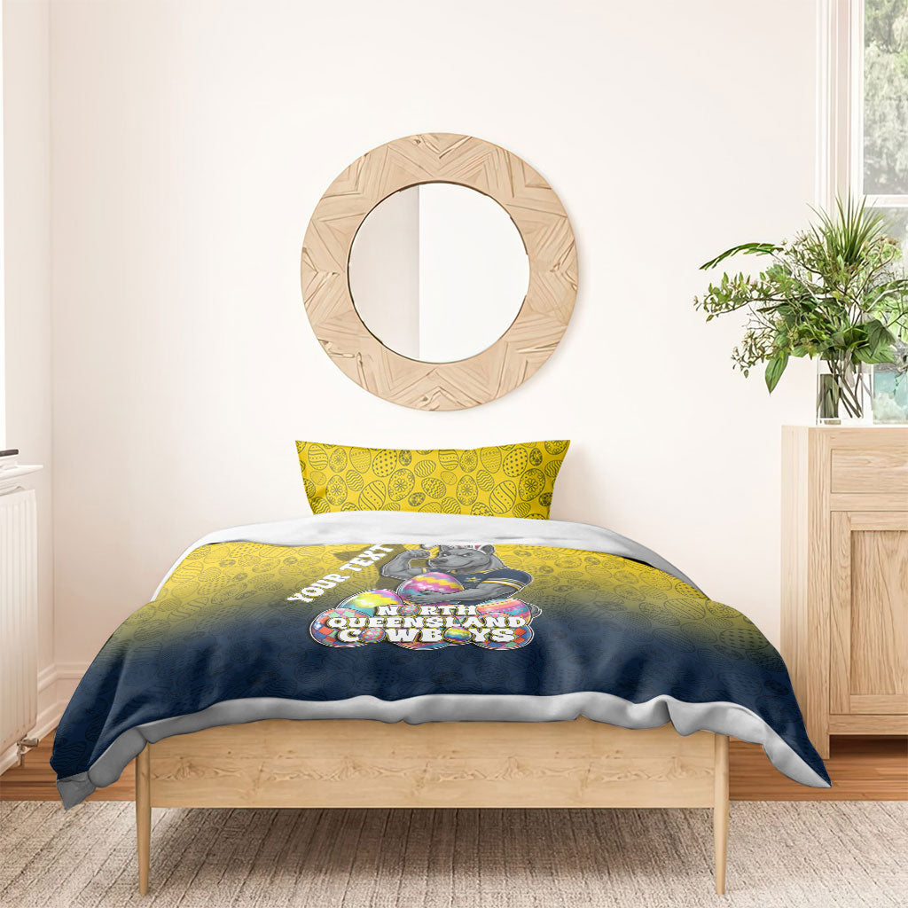 Personalized North Queensland Cowboys Bedding Set Easter Mascot - Colorful Eggs Cartoon Style