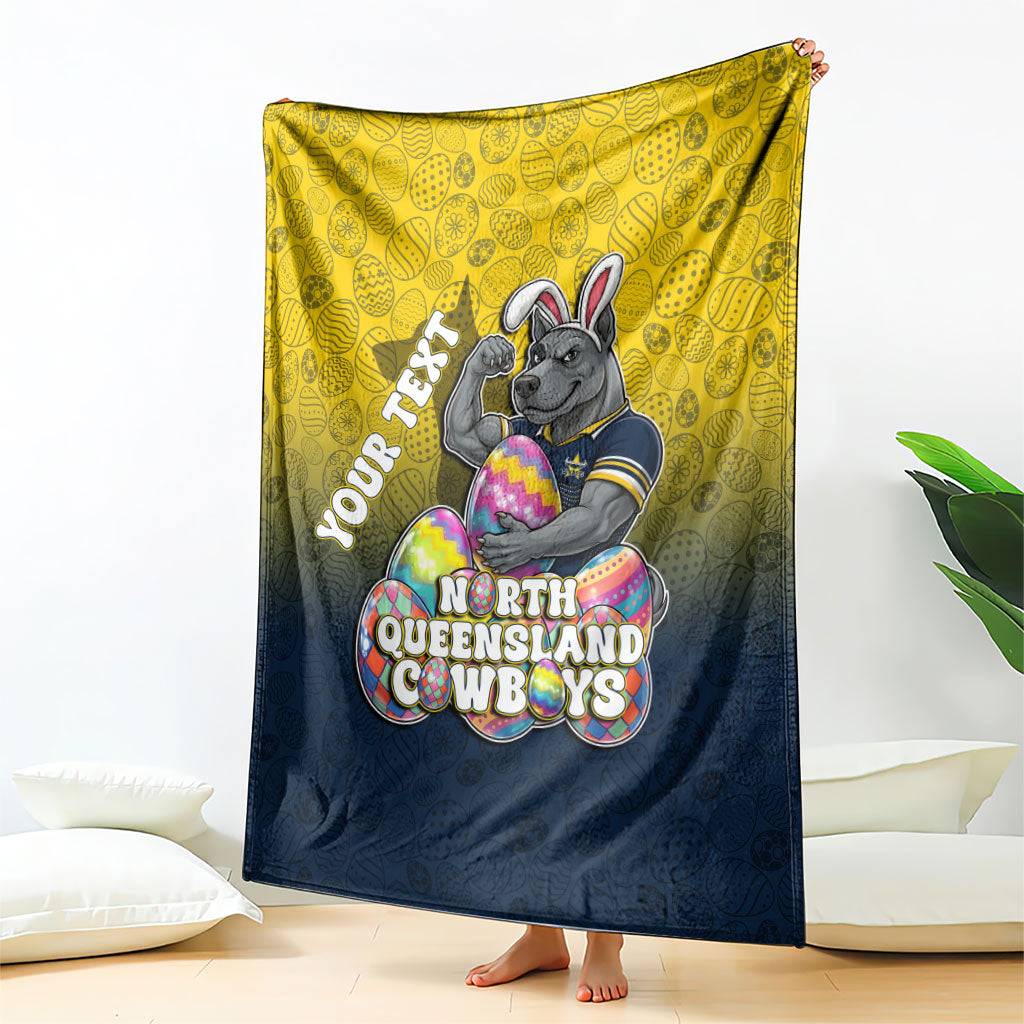 Personalized North Queensland Cowboys Blanket Easter Mascot - Colorful Eggs Cartoon Style