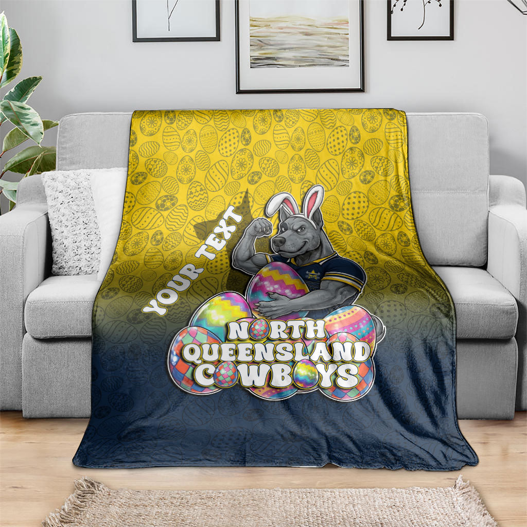 Personalized North Queensland Cowboys Blanket Easter Mascot - Colorful Eggs Cartoon Style